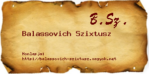 Balassovich Szixtusz névjegykártya